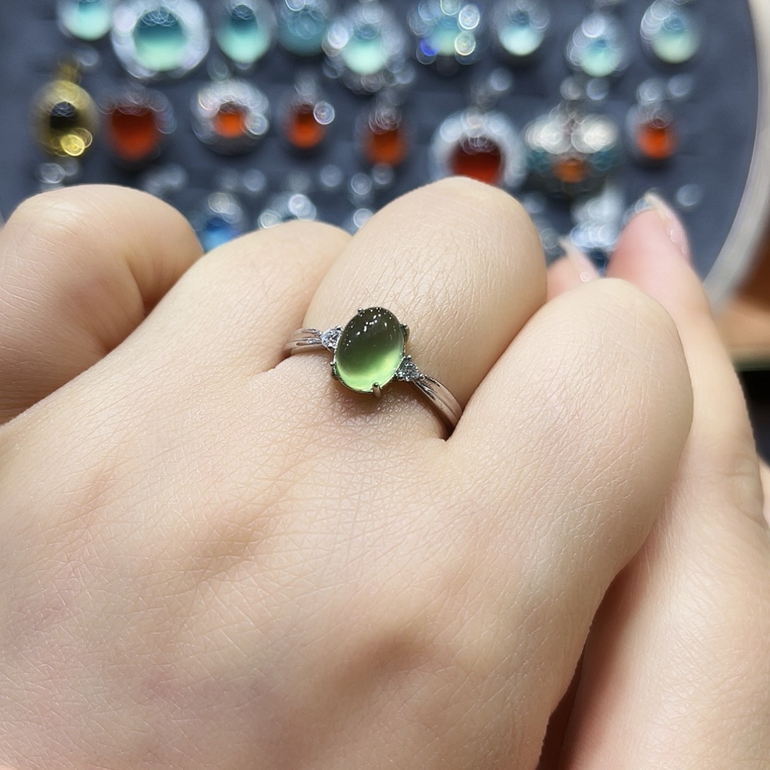 蛇纹石玉银S925镶嵌戒指