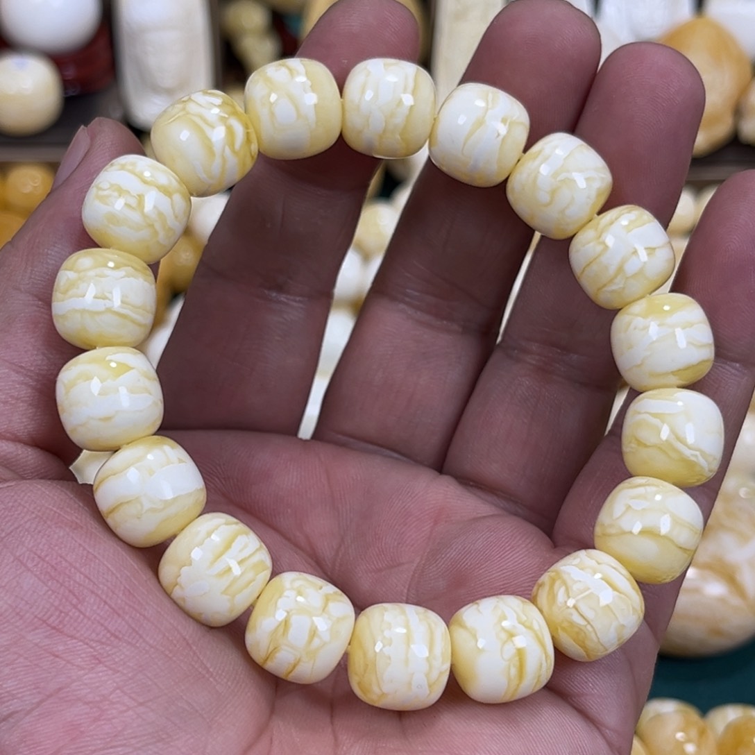 琥珀手链未镶嵌同料瓷白虎皮千层雪老邢12mm