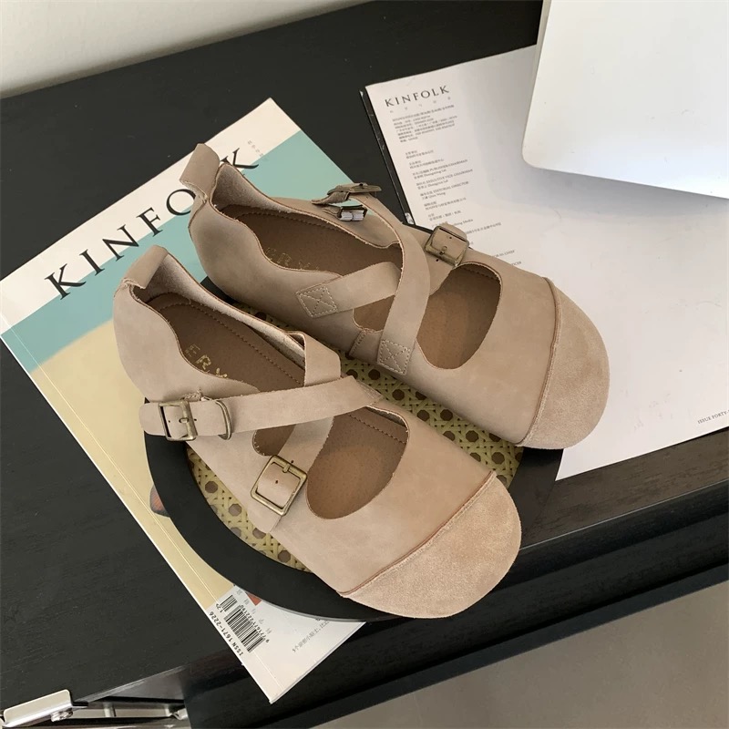 胶粘圆头玛丽珍鞋交叉扣带单鞋复古法式鞋子浅口韩版653