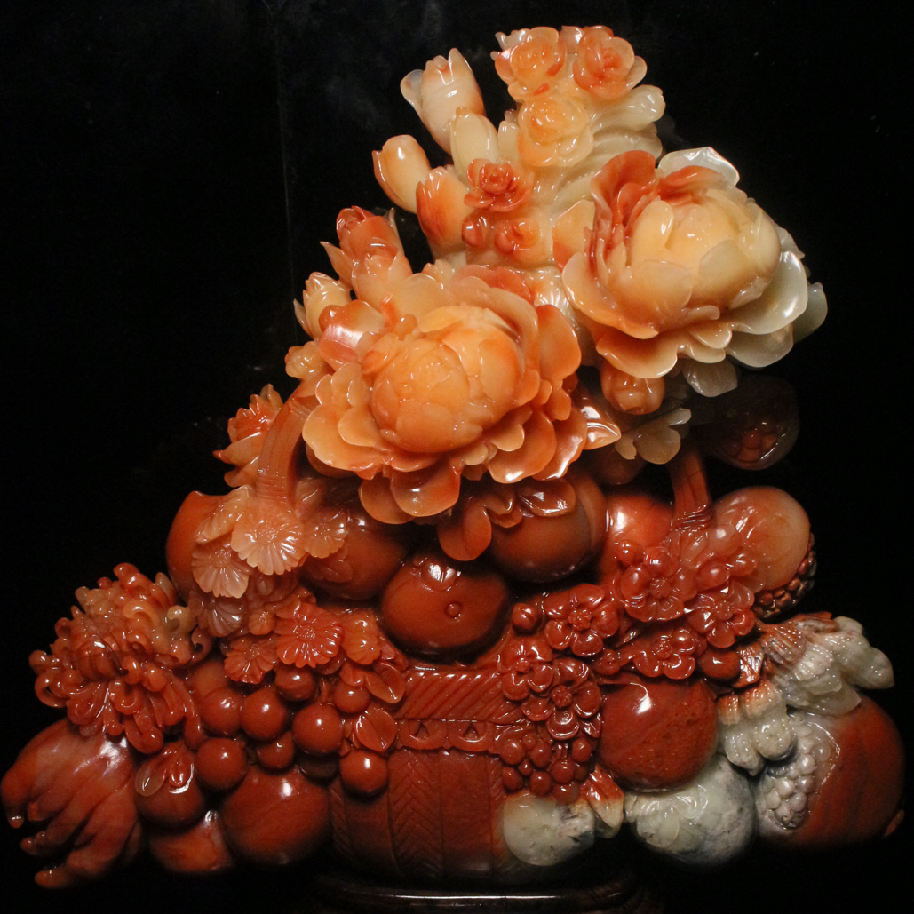 寿山芙蓉石花蓝摆件，花开富贵