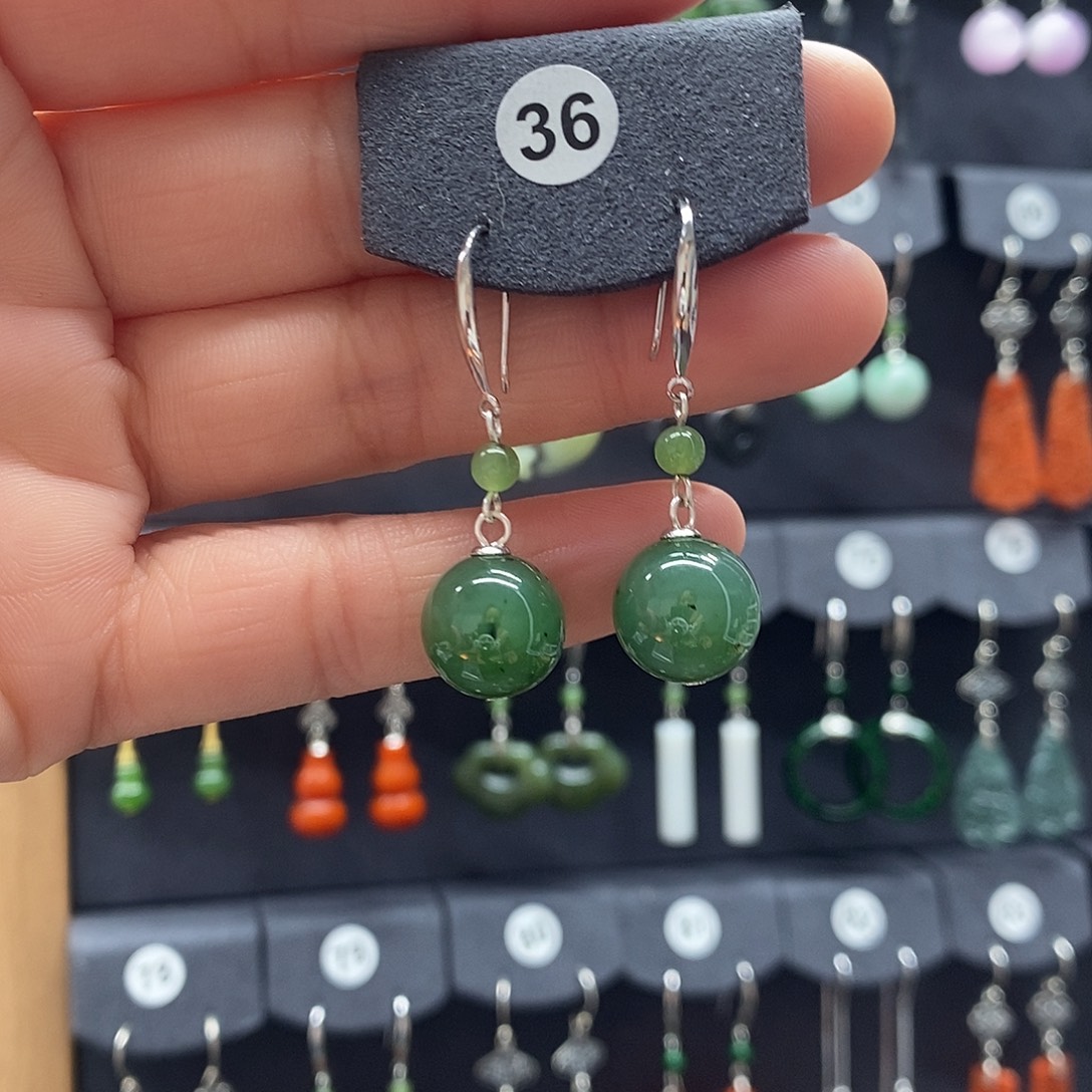 和田玉银S925镶嵌耳饰