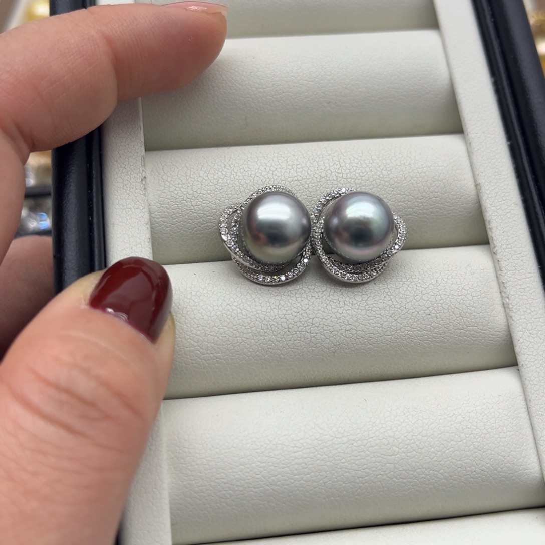 耳饰银S925镶嵌海水珍珠
