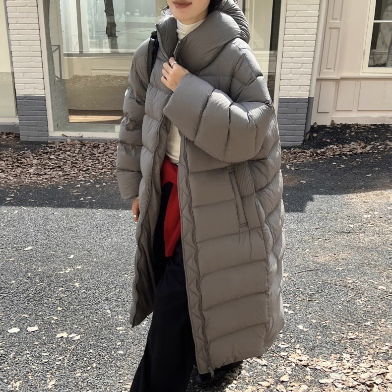 95白鸭绒云朵泡芙超长款羽绒服女款冬季高级灰超好看大被子