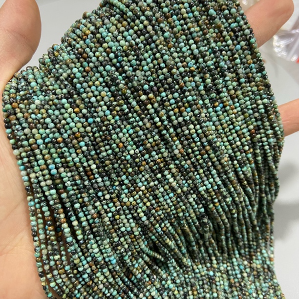 2mm天然原矿湖北绿松石圆珠项链文玩手工串珠小米珠半成品