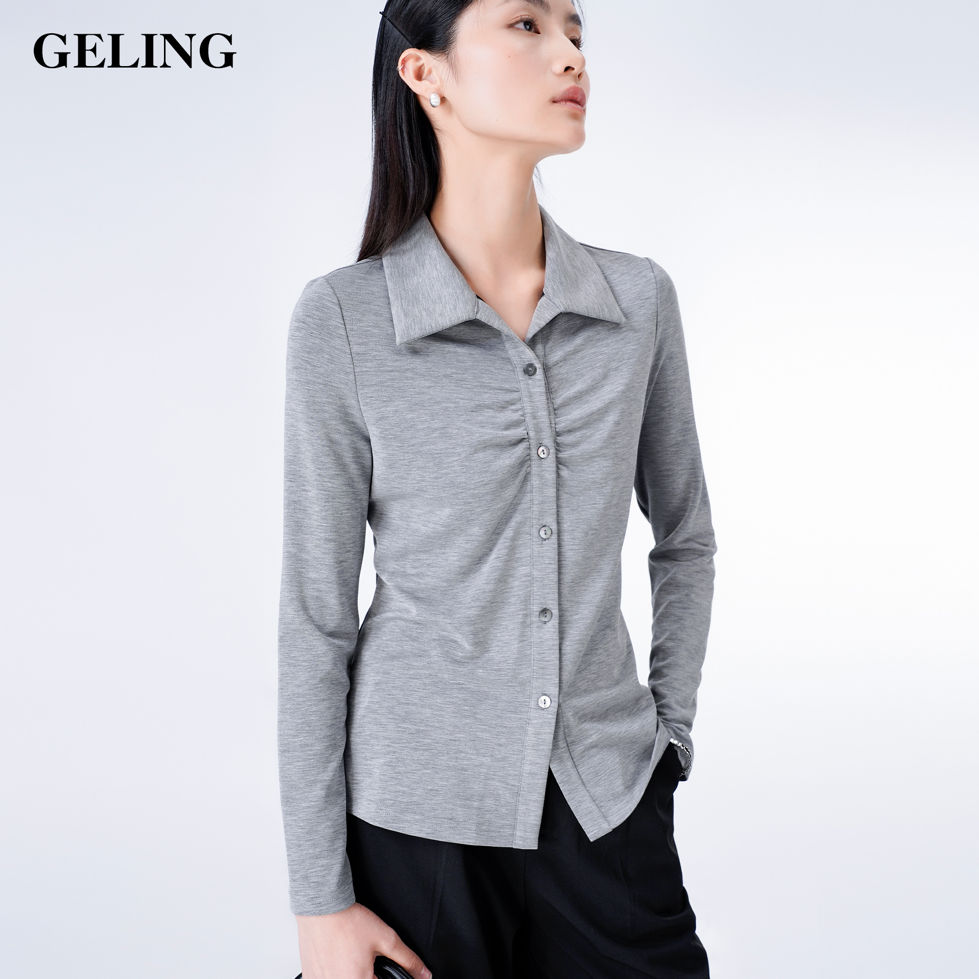 GELING/歌&玲秋季新款翻领修身针织打底时尚百搭长袖开衫G511W20