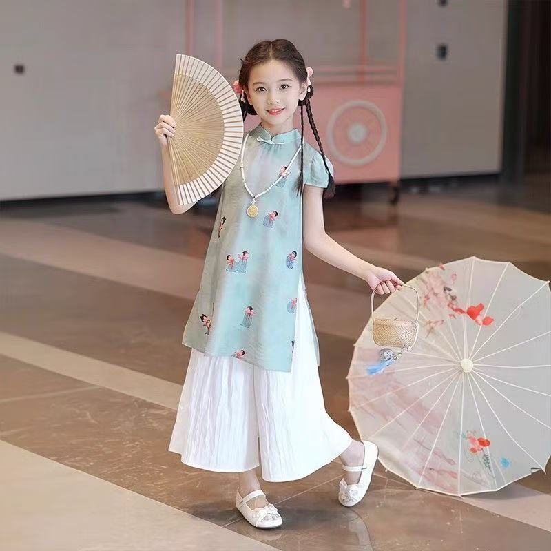 【现货】女童国风套装2025新款儿童汉服夏季中大童旗袍裙子两件套