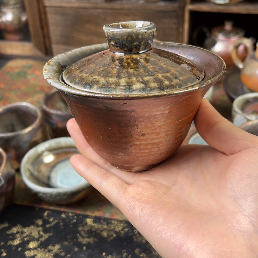 杯柴烧茶器粗陶盖碗