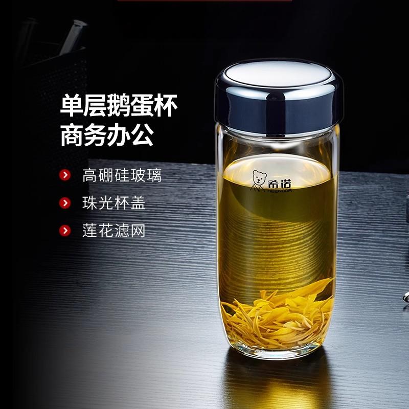 希诺单层加厚鹅蛋玻璃杯大容量水杯办公室泡茶杯送礼自用7715