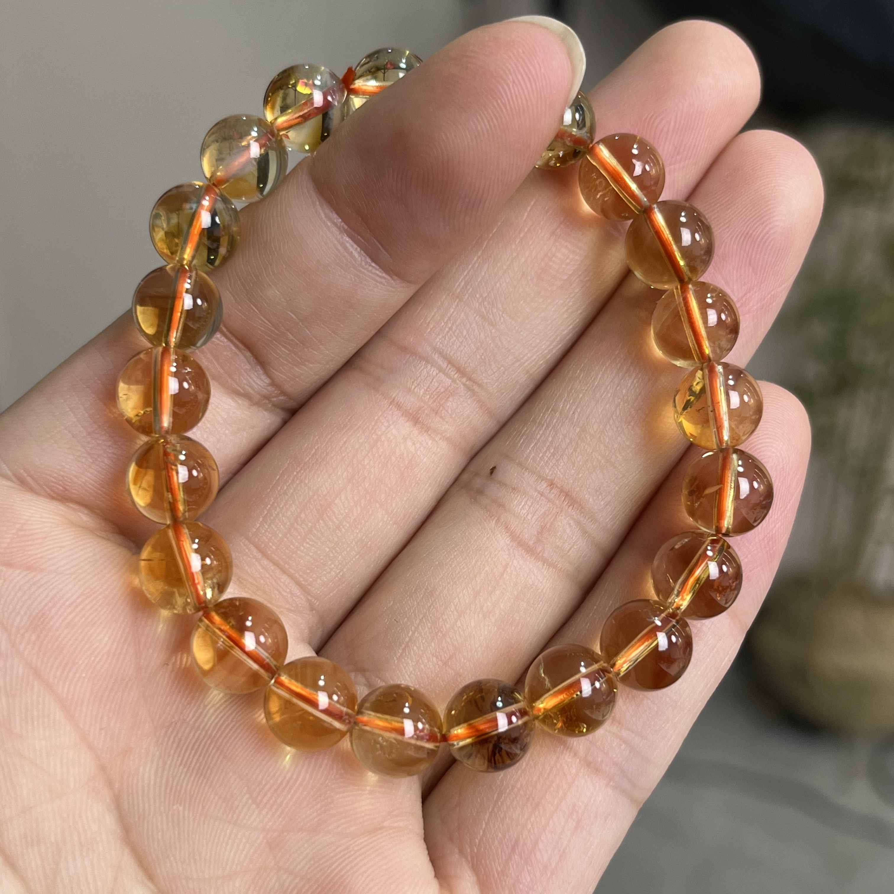 天然黄水晶圆珠单圈手串