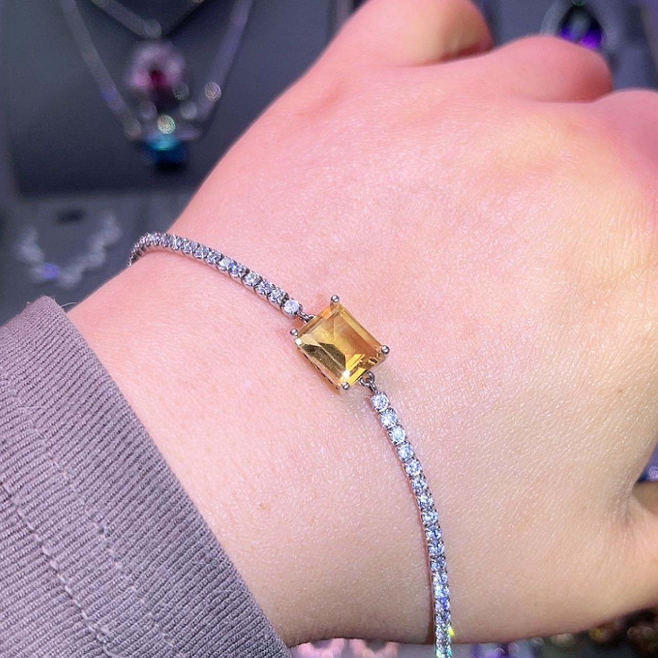 【闪购商品】黄晶手链银S925镶嵌手链