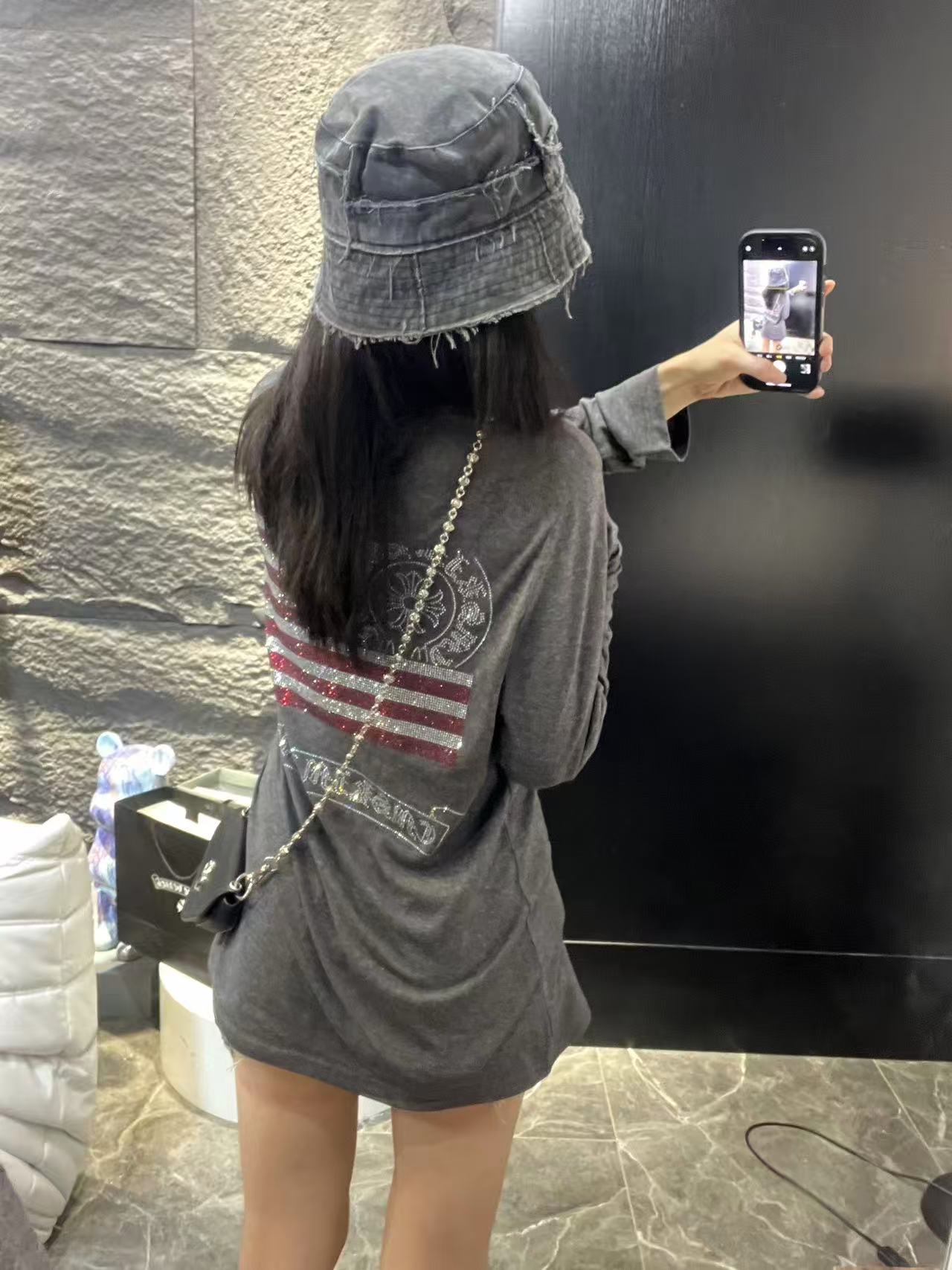 【杨娇娇COCO】夏季梵文烫钻防晒天丝雪花棉长袖T恤