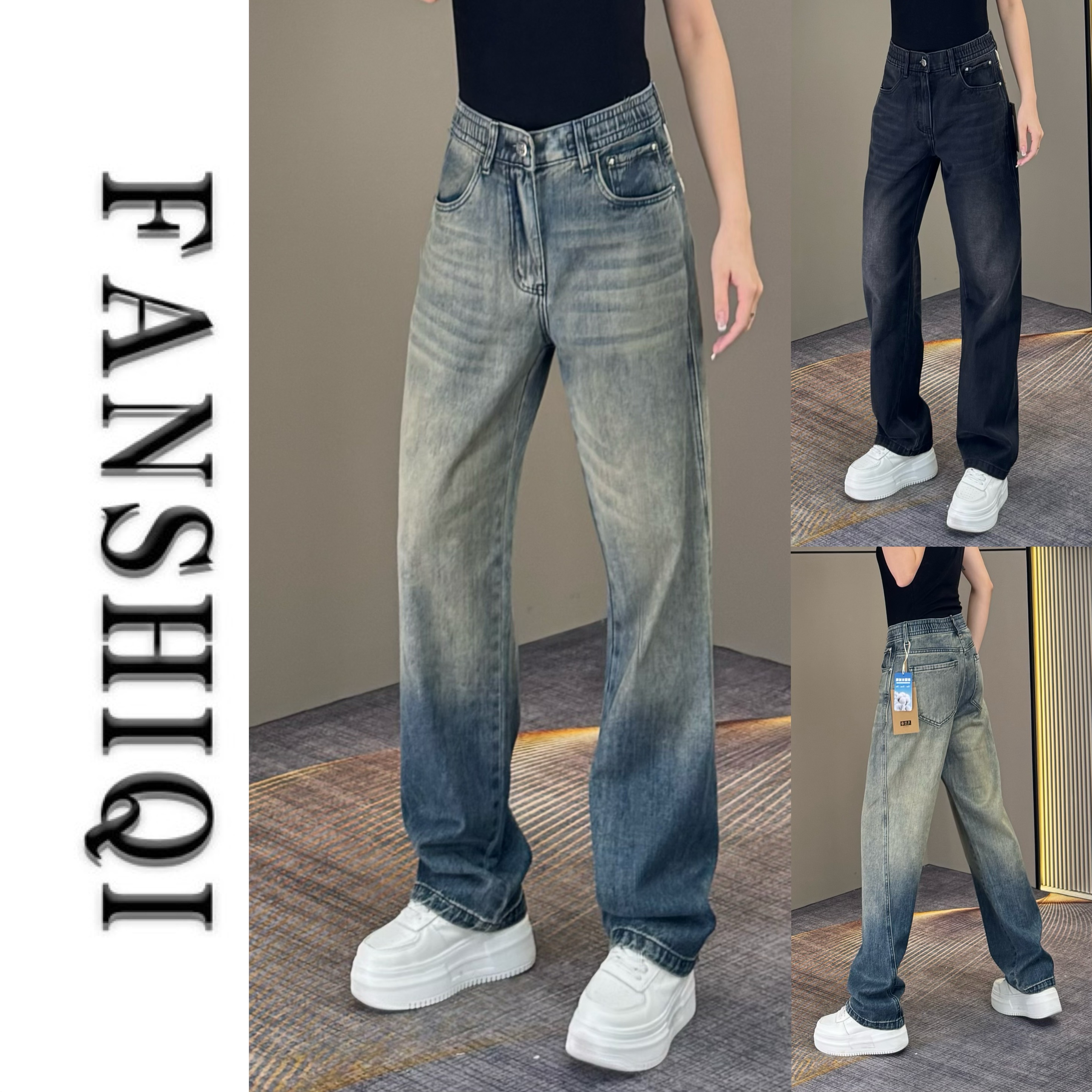 【凡仕奇】秋季男士复古水洗棉直筒牛仔裤休闲百搭修身牛仔裤3502