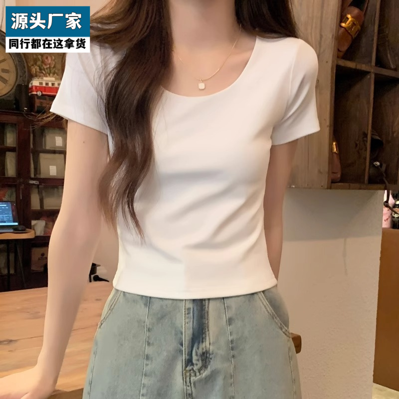梵乐芬纯棉甜辣妹短款纯色短袖T恤女2025夏季新款ins修身显瘦纯欲