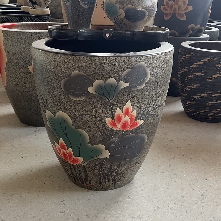 麻***桌景德镇陶瓷鱼缸50平口