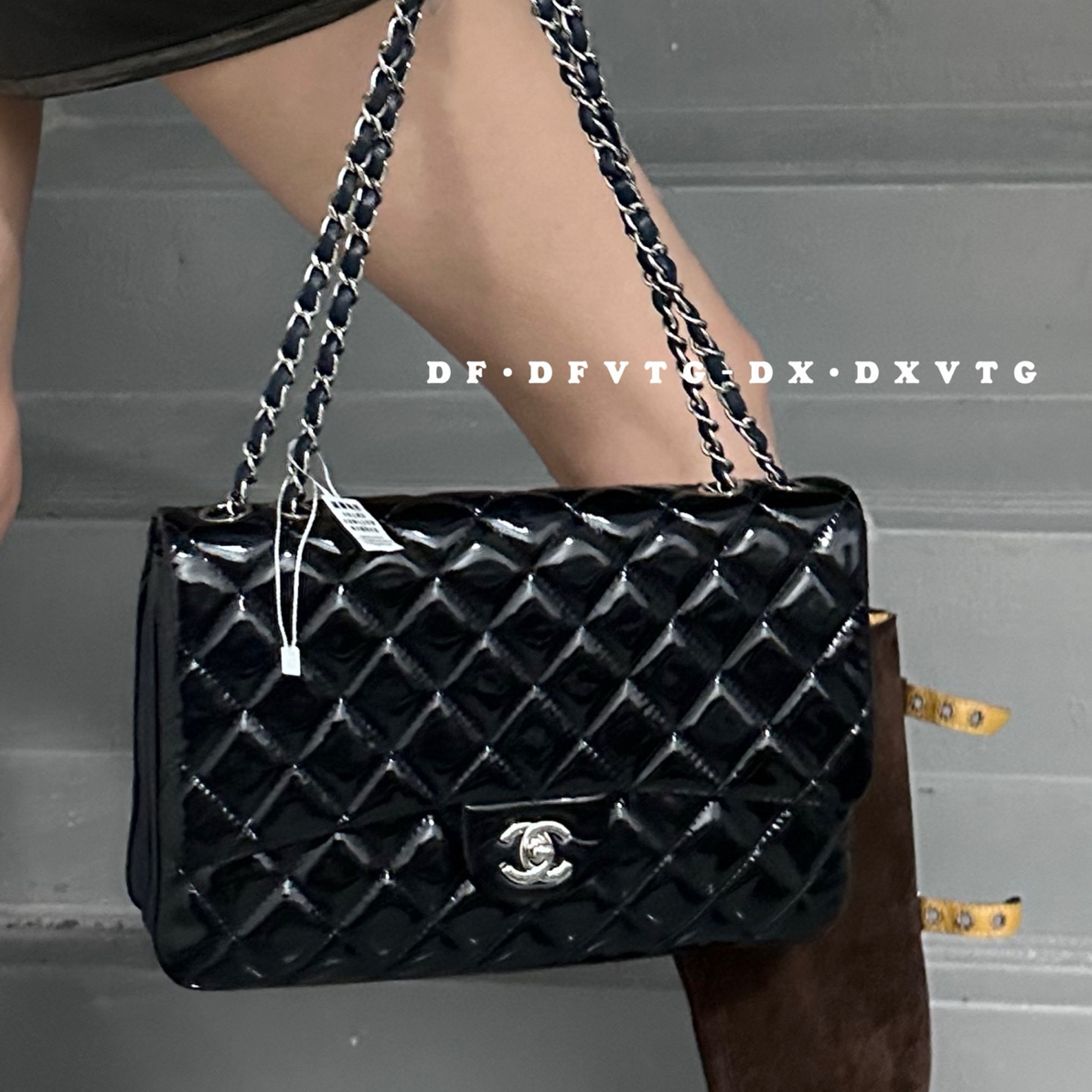 95新 Chanel/香奈儿 chanel 藏青漆皮cf斜挎包