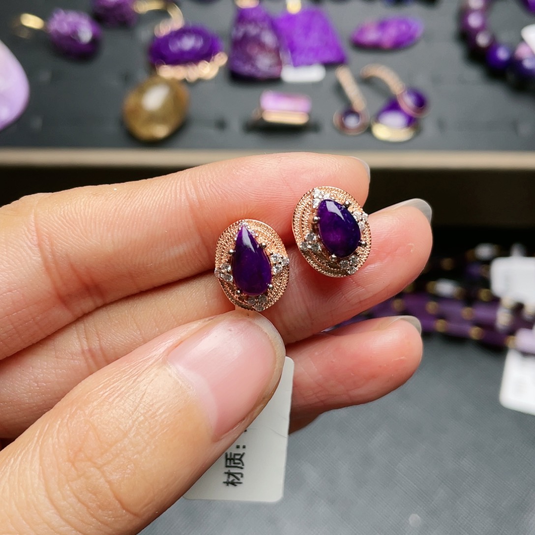 苏纪石（舒俱来）耳钉银S925镶嵌