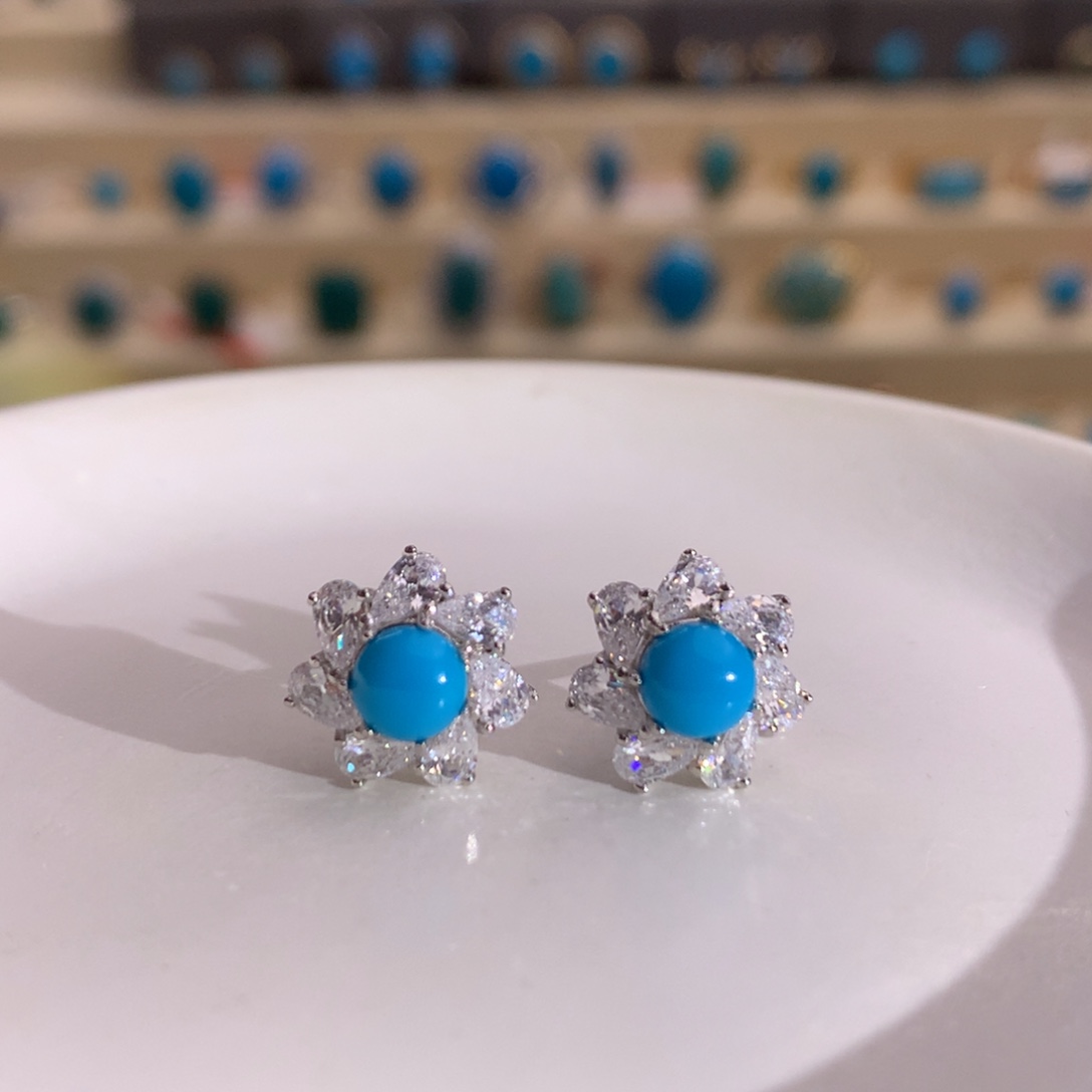 银S925镶嵌绿松石美松耳钉