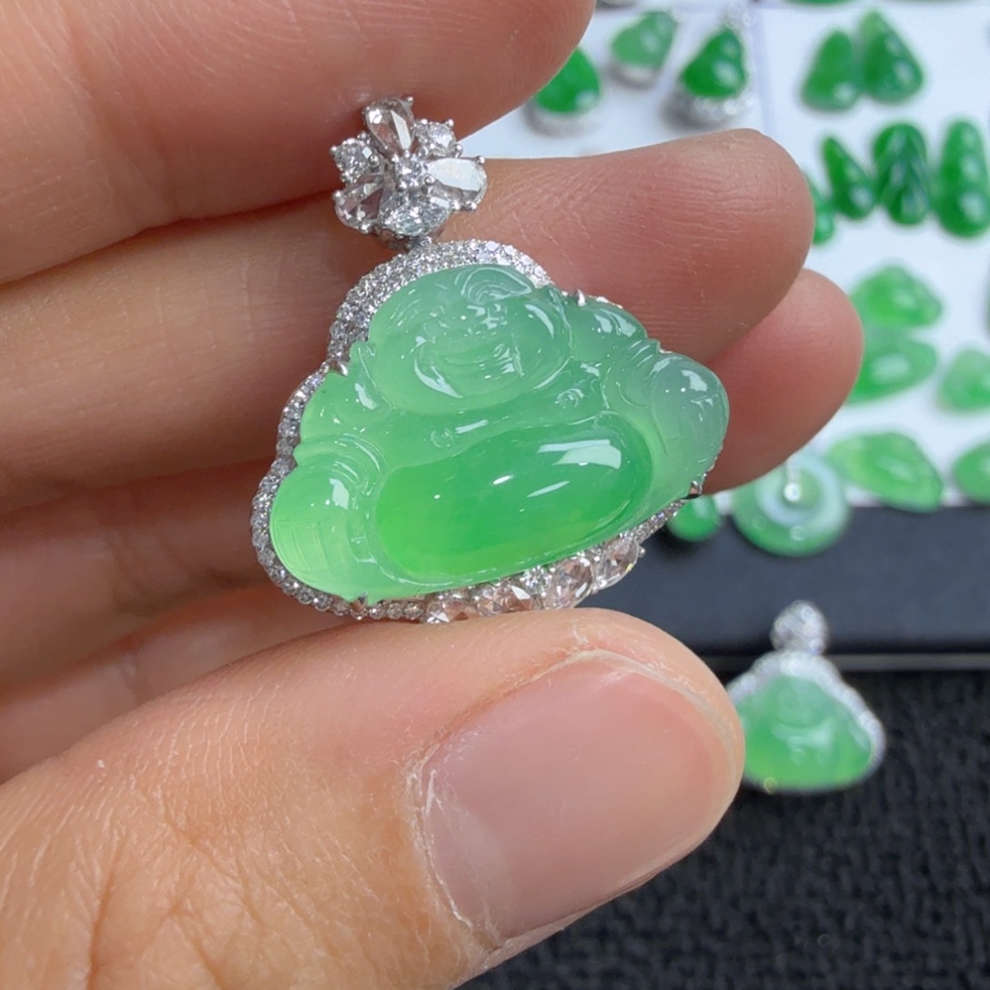 吊坠(不含链)18K金镶嵌翡翠佛公