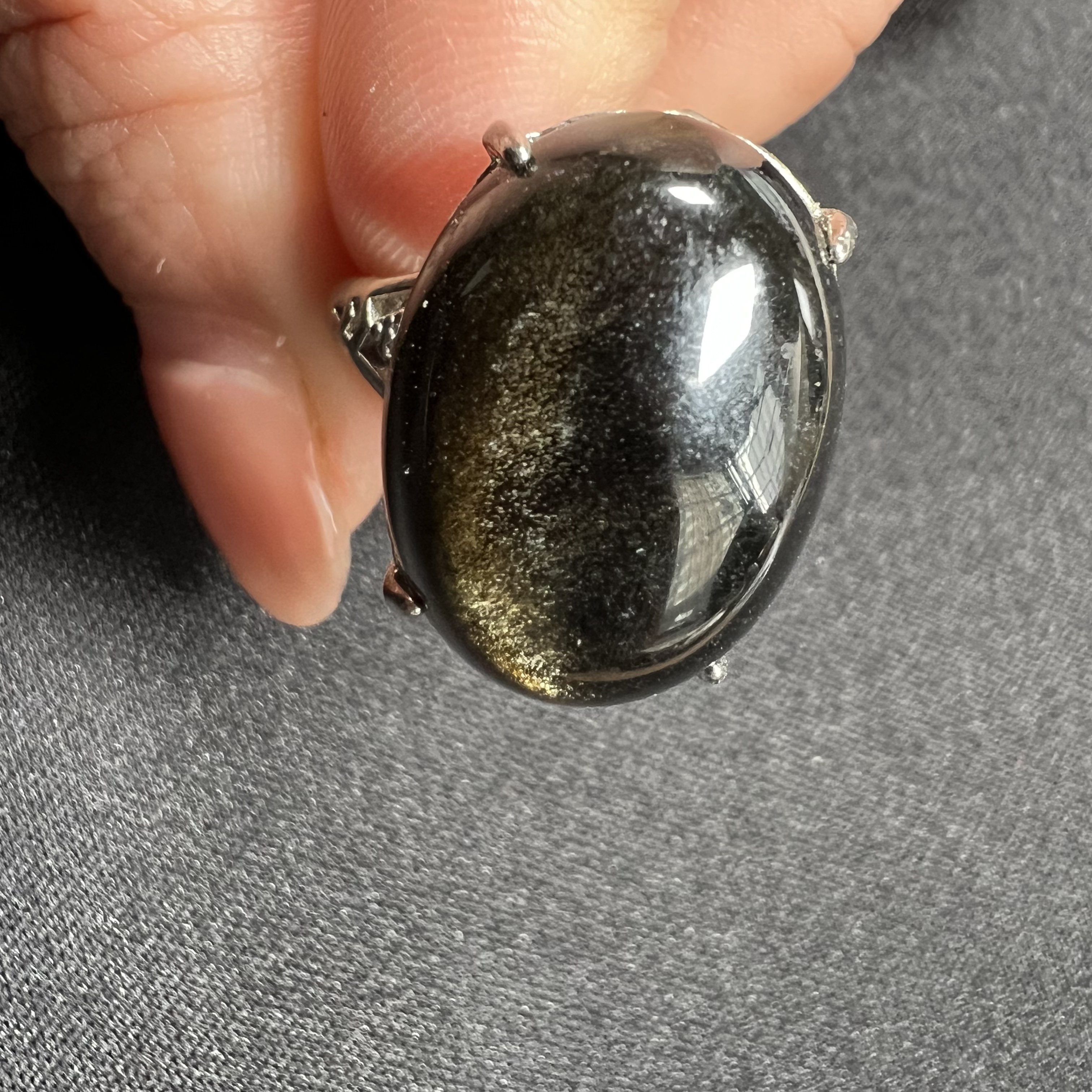 天然黑曜石大蛋面戒指