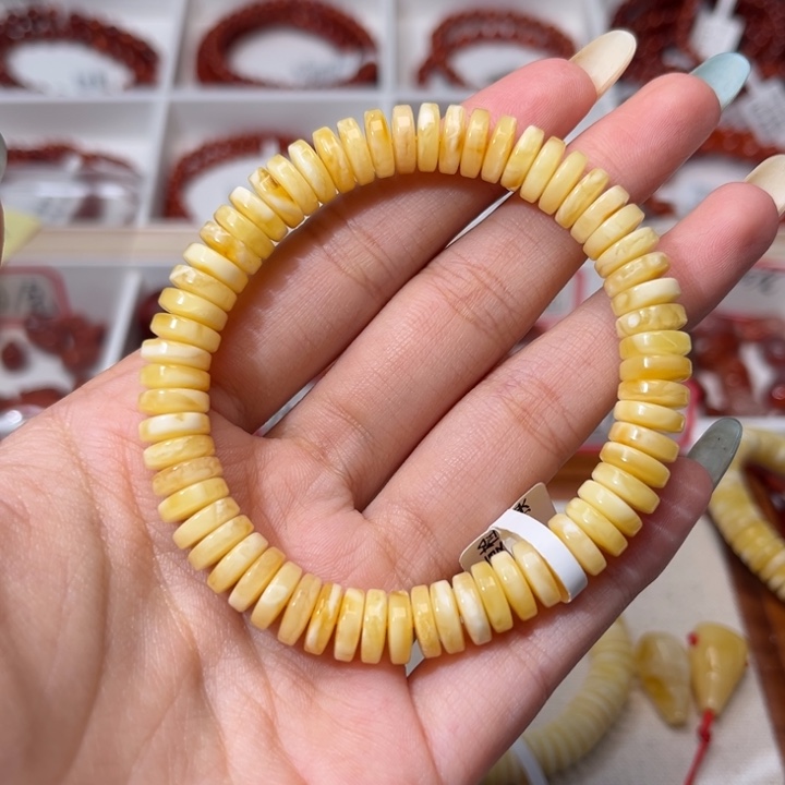 双***徐蜜蜡未镶嵌手链精工直切药片8.5+mm