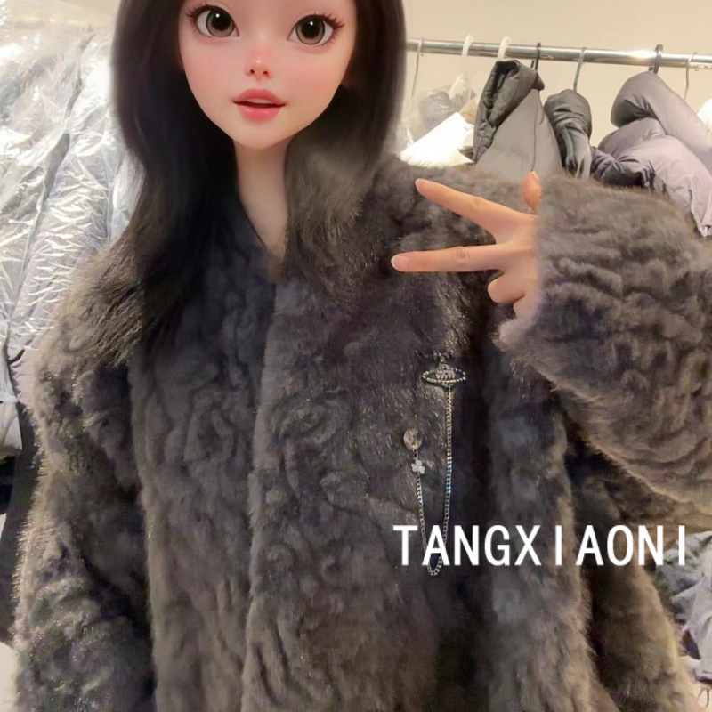 5店 定制款【小星球】菠萝纹 大慵懒草草皮&毛毛一体外套