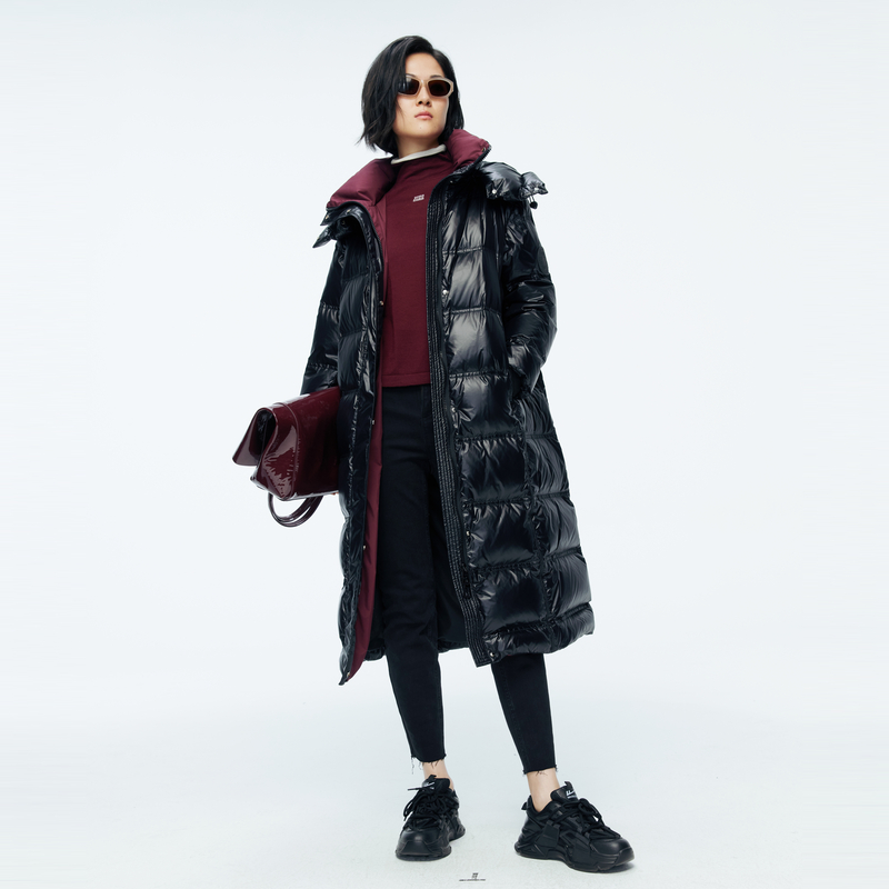 婉甸2025年冬季新品黑色长款羽绒服1244D41SX5