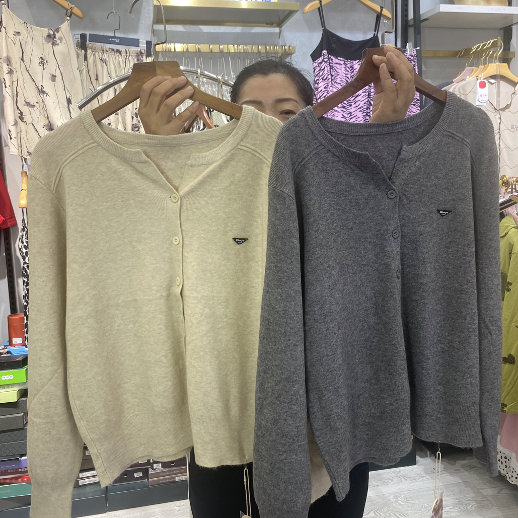 纯色宽松开衫毛衣常规款毛针织衫长袖针织