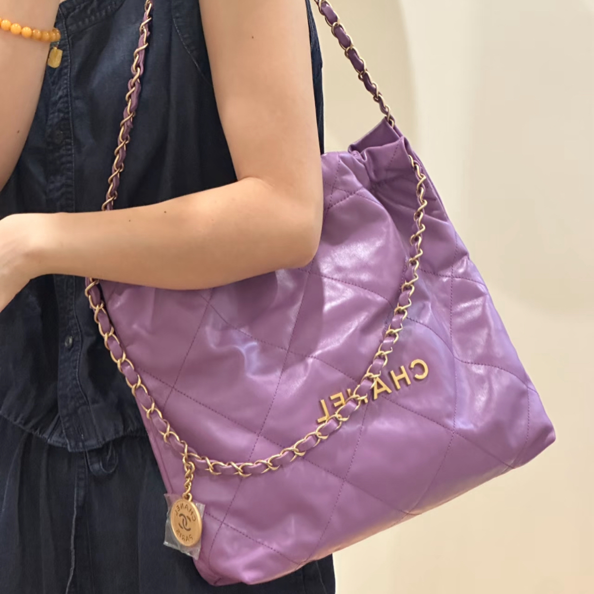 95新 Chanel/香奈儿 紫色垃圾袋22bag小号 芯片22年限定色 51196