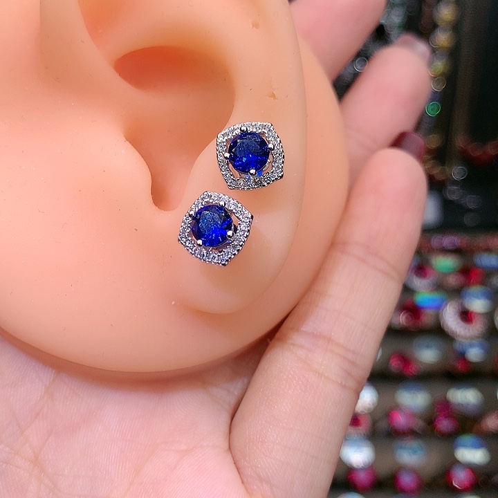 蓝宝石耳饰银S925镶嵌1