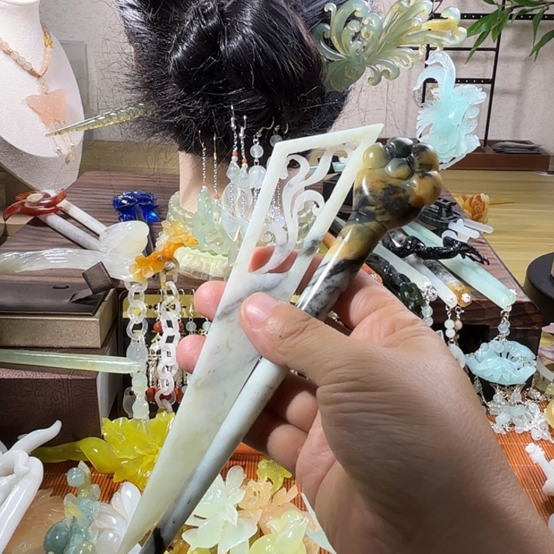 蛇纹石玉合金发饰