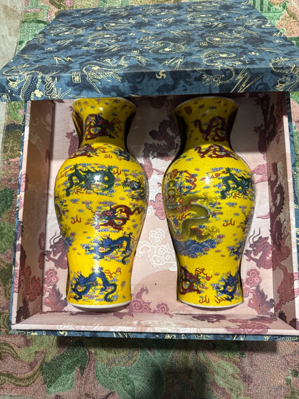 黄色龙瓷瓶一对摆件链接