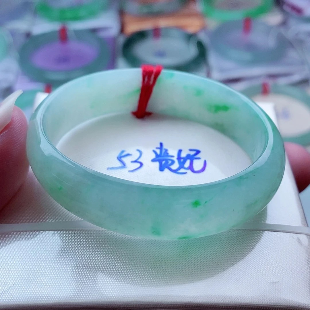 0031贵妃53冰阳绿宽版典藏天然缅甸翡翠A货传承53.4短45，14.1，7.0