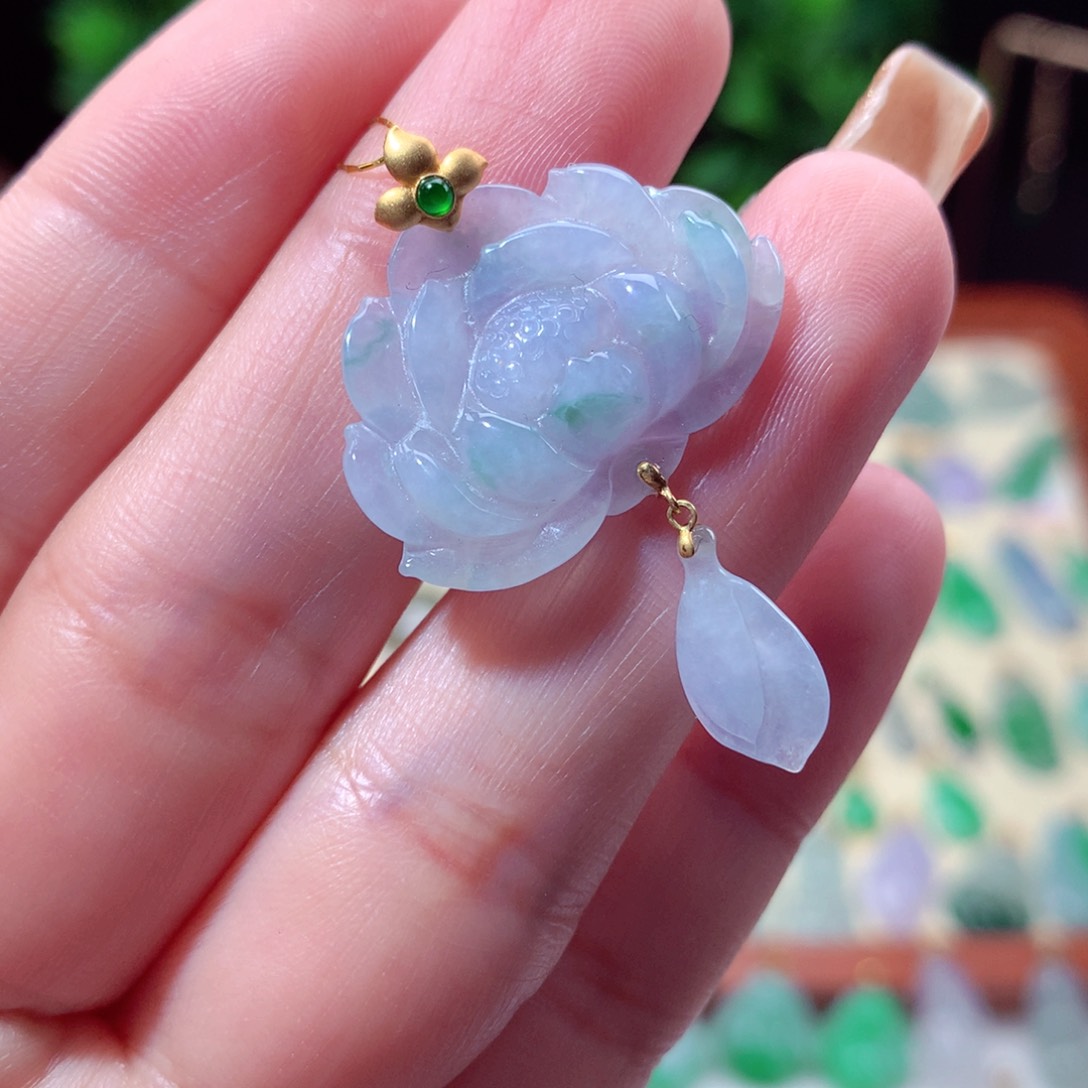 翡翠吊坠(不含链)18K金镶嵌