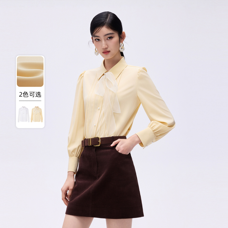 LIME/莱茵【春绮漫舞】气质法式浪漫蝴蝶结梭织衬衫LDHADAWBL801