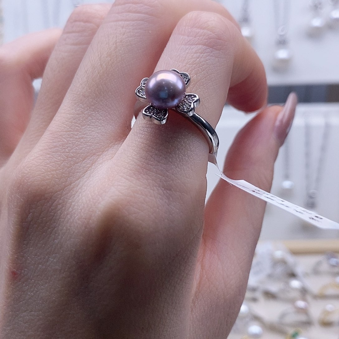 戒指银S925镶嵌淡水珍珠