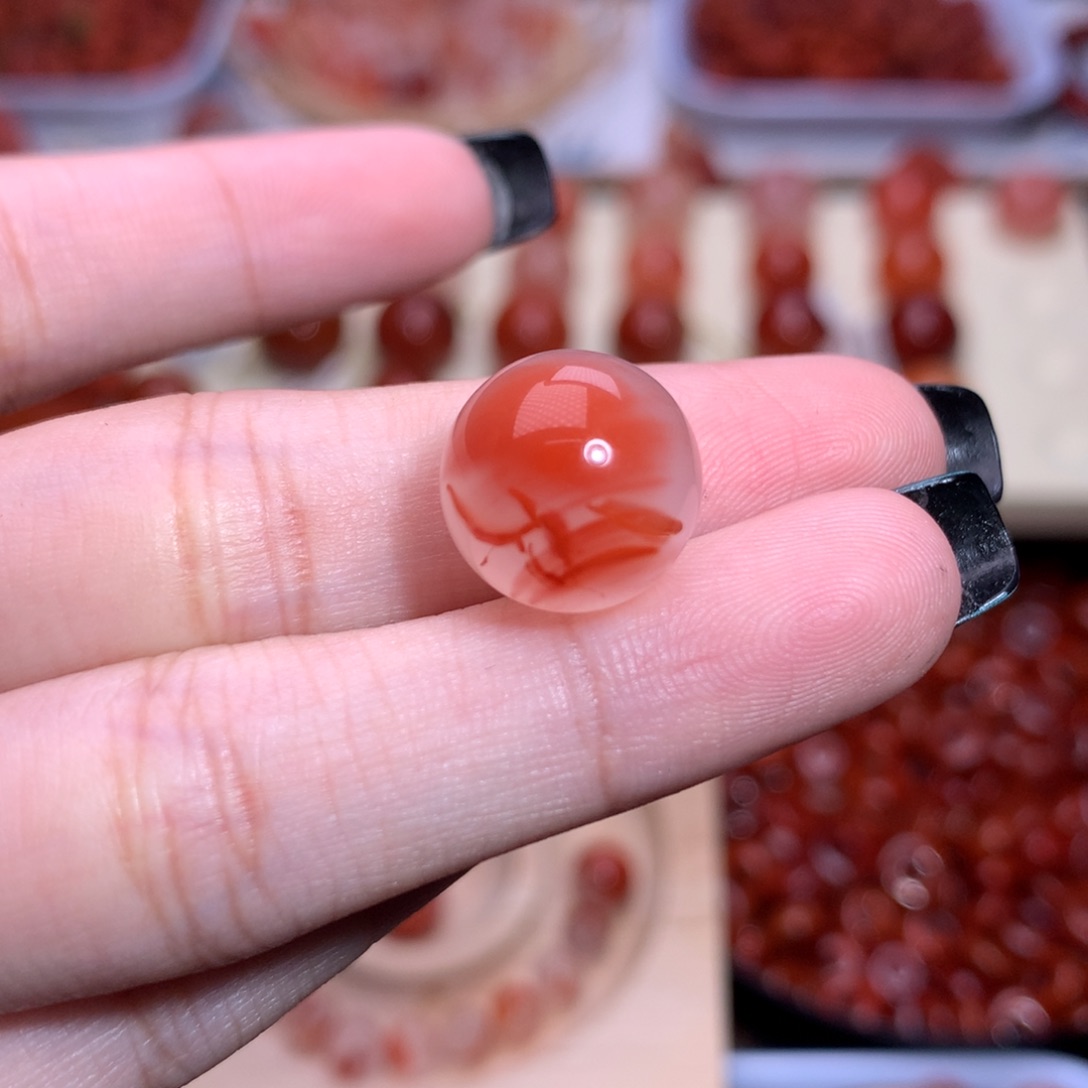 木***卿南红玛瑙未镶嵌珠宝半成品冰飘单珠4