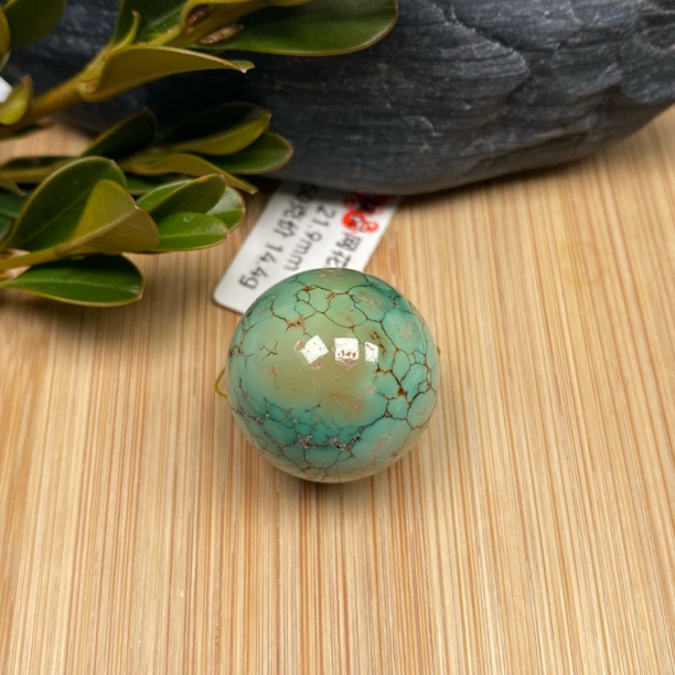 湖北天然原矿玻璃瓷绿松石春带彩网花水草纹圆珠单珠锁骨珠配饰