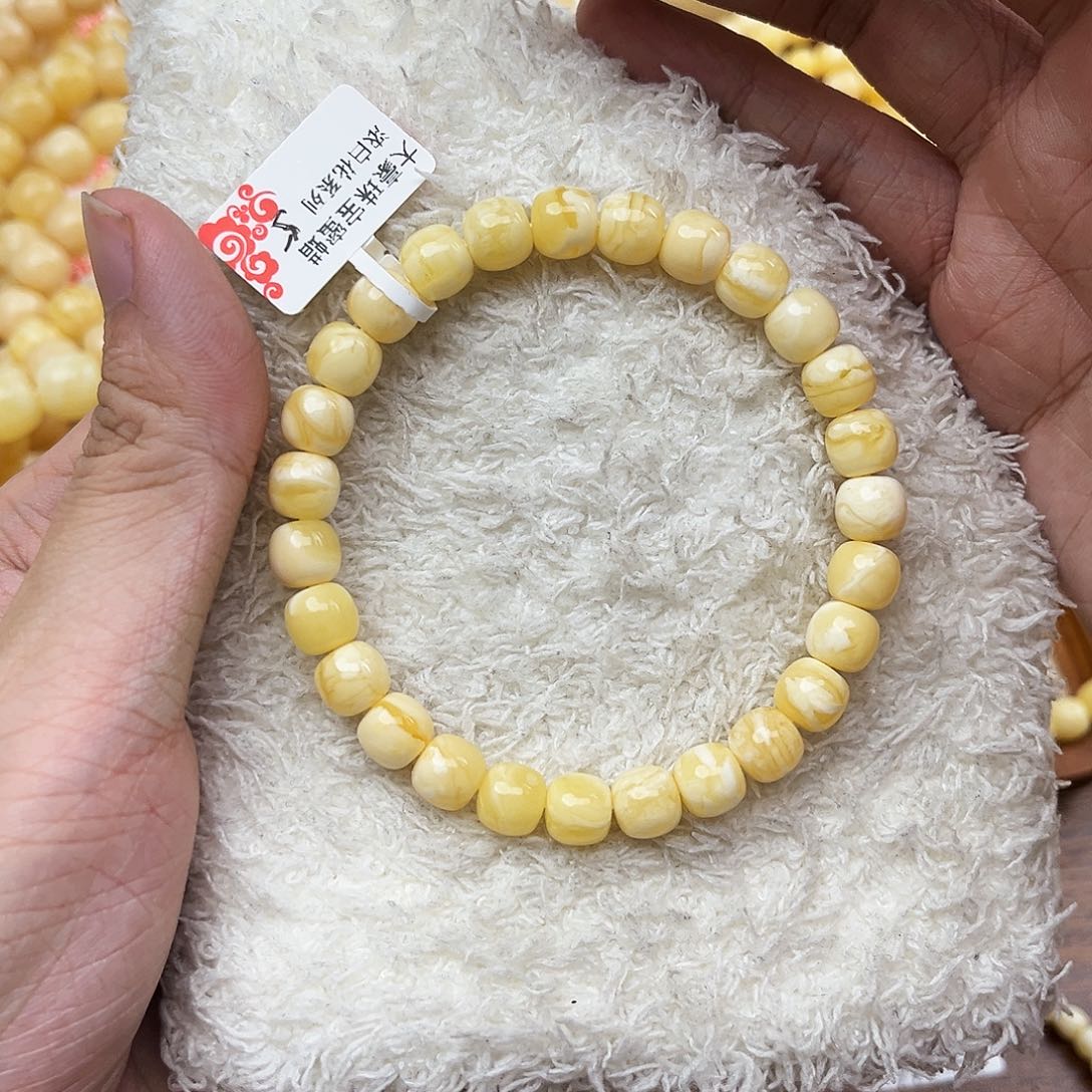 蜜蜡未镶嵌手链浓白花8mm*7.5mm