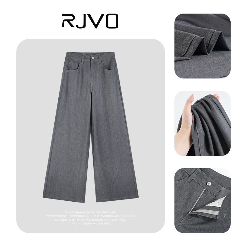 RJVO2025年新款极致灰高腰显瘦阔腿西裤时尚宽松休闲裤女