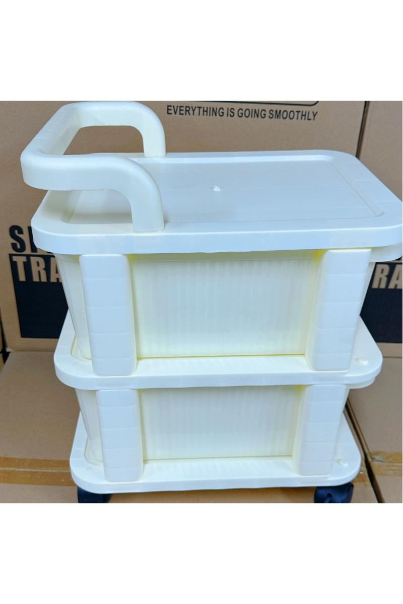 双层收纳箱置物收纳带滚轮白色xm