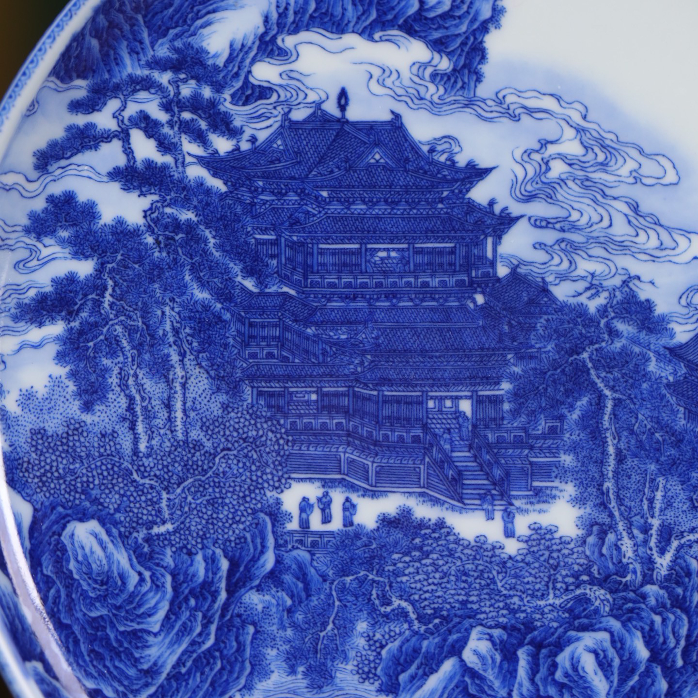 墨尚观山青花蓬莱仙境壶承托盘陶瓷口径17.7cm高度2.5cm茶盘