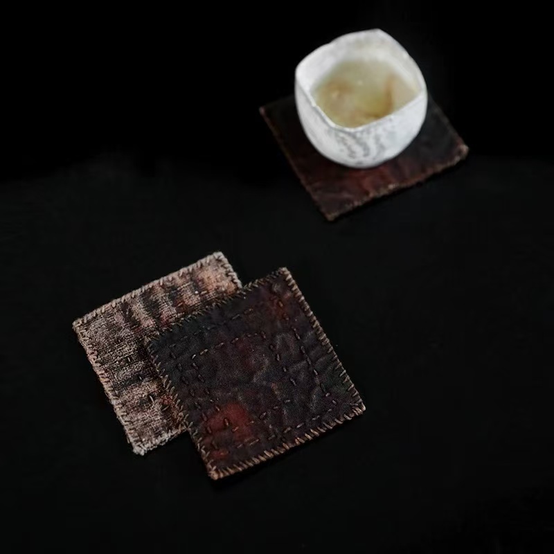 【慕白茶集】手织土布柿染方垫-尺寸8*8（步闲0002）