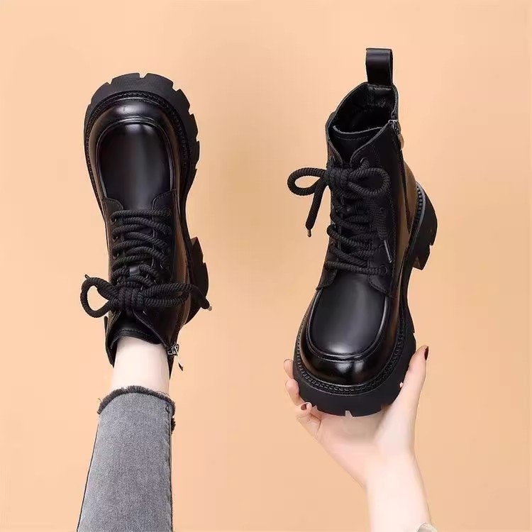 【万达撤柜】厚底马丁靴女英伦风2025秋冬新款加厚软底单靴显瘦短靴