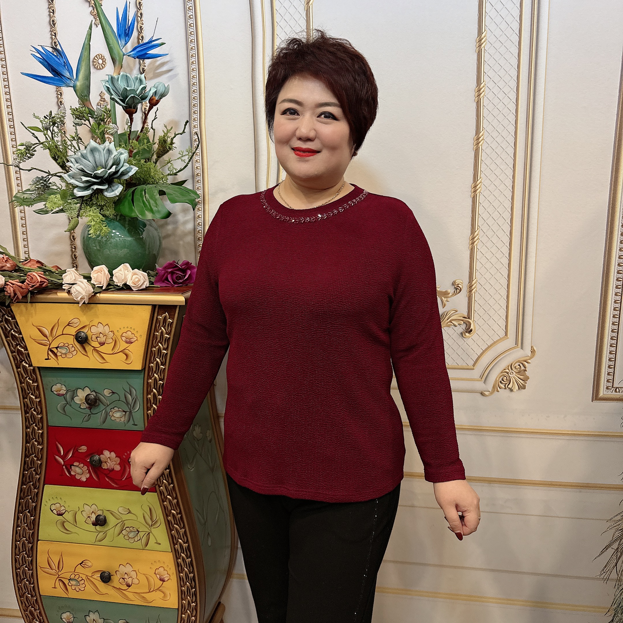 （衣长67）女士圆领百搭小衫962