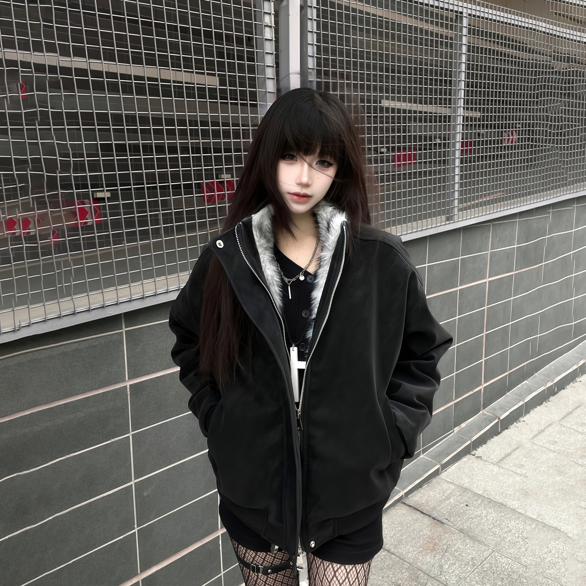 ZCNT逅来者双色仿貂毛座山雕保暖加厚夹克外套加绒男女PU皮棉衣