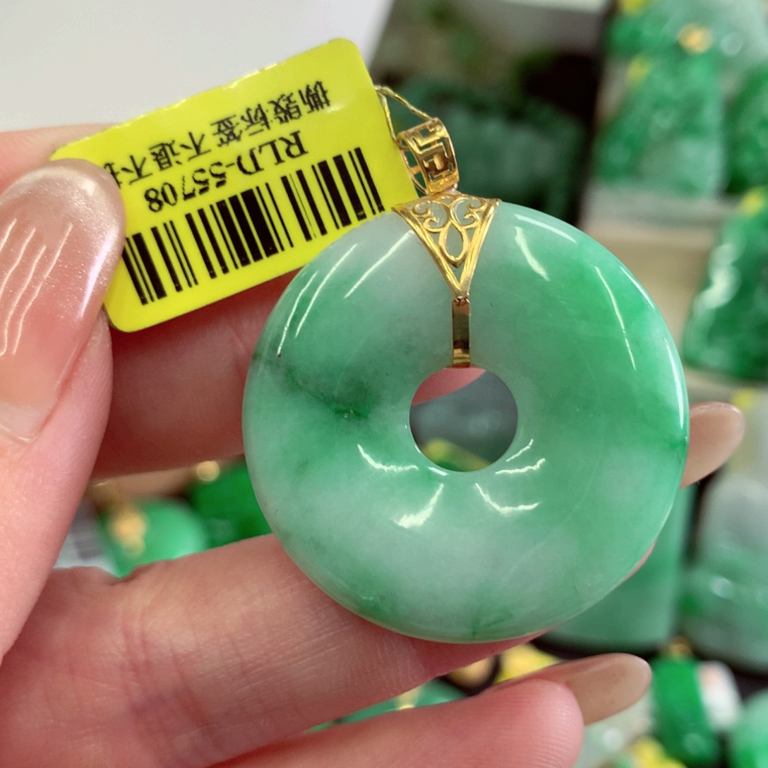 翡翠18K金镶嵌吊坠(不含链)