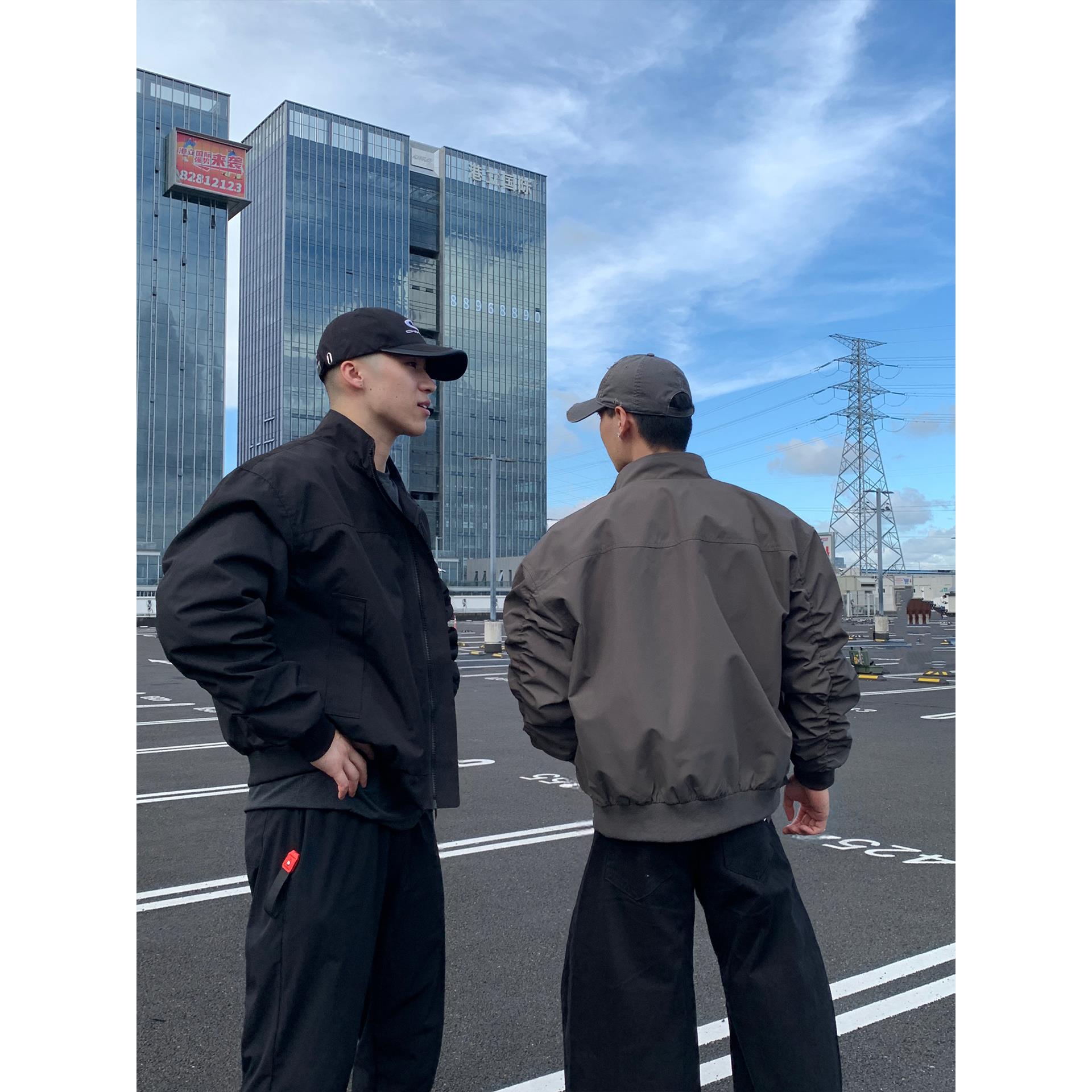 狼灰色美式立领教练飞行夹克男秋季cleanfit潮牌短款工装外套上衣