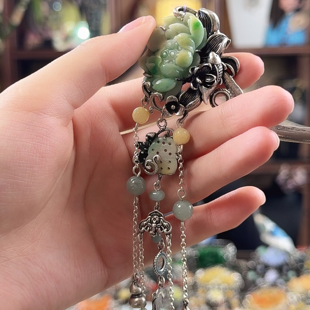 翡翠银S925镶嵌发饰