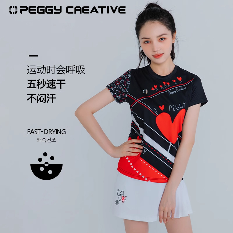 韩国佩极羽毛球服男女同款短袖短裙速干运动球服t恤网球匹克球服