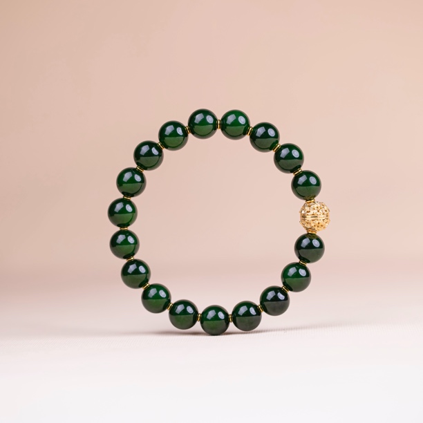 【玉道·出品】和田玉10mm碧玉圆珠手串博山系列